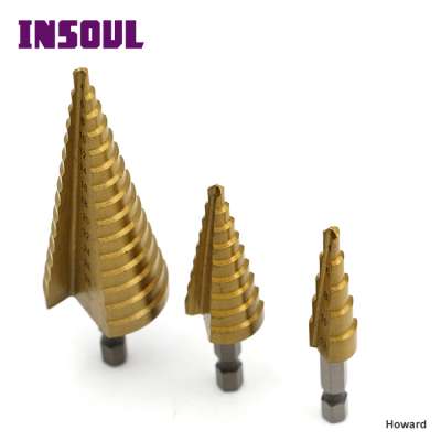 Insoul Hot sale Hss 3pc Titanium Set Wood Metal Drilling Step Drill Bit Set